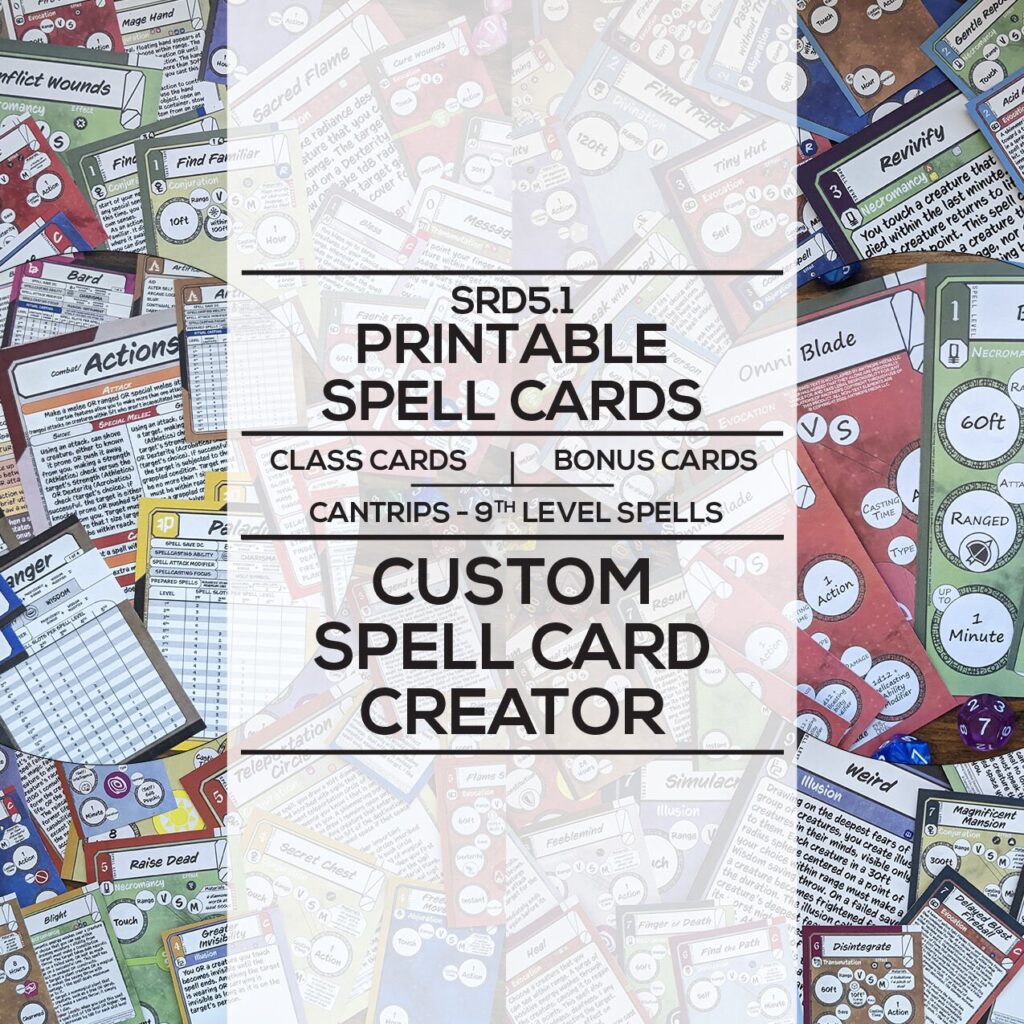 Printable Spell Cards and Custom Spell Card Creator